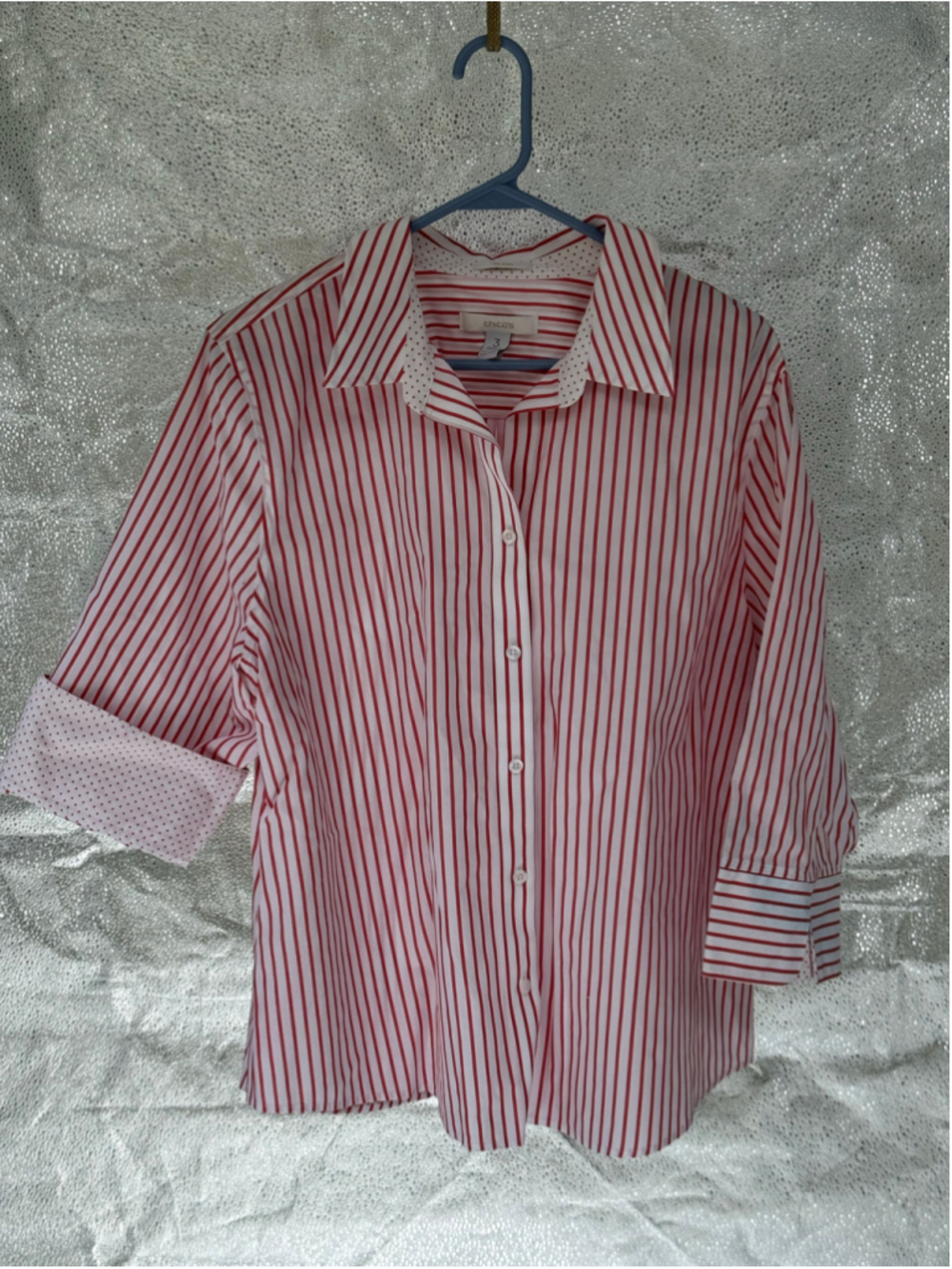 Women's Chico's Button Down Shirt 3X Red White Striped Cotton